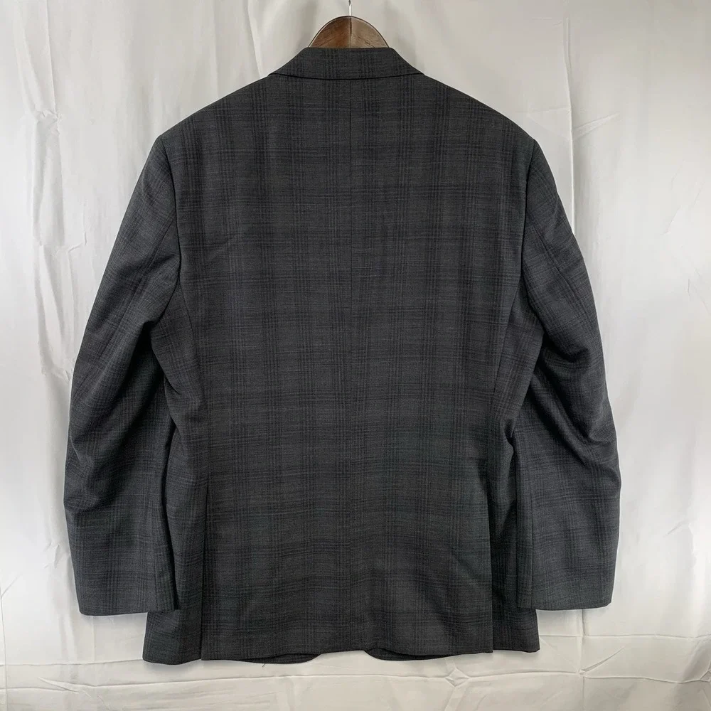 Jos A Bank Traveler 2 Pc Gray Plaid Wool Suit Mens 43L‎ / 37 x 32 Jacket Pants